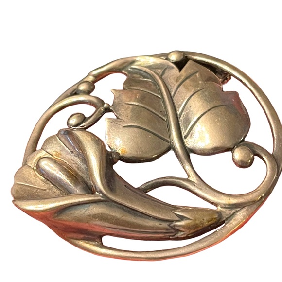 Stunning Large Heavy chunky sterling silver 925 Danecraft art deco Lily brooch - Picture 6 of 8